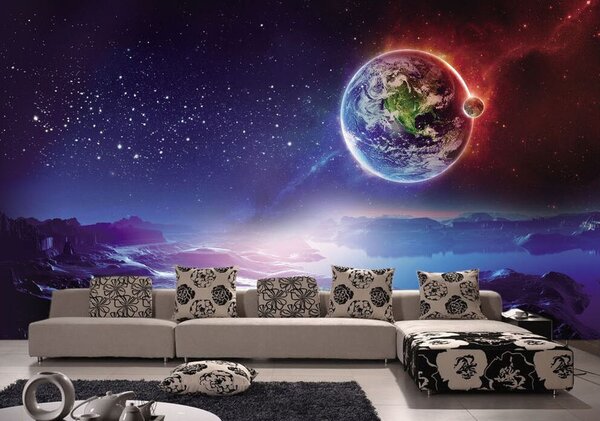 Fototapeta Planeta Ziemia i księżyc w kosmosie, Fototapety design, Popularne Fototapety, u07596 - Tapeko.pl