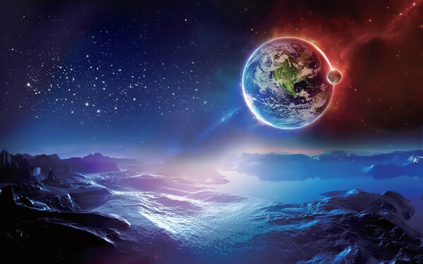 Fototapeta Planeta Ziemia i księżyc w kosmosie, Fototapety design, Popularne Fototapety, u07596 - Tapeko.pl