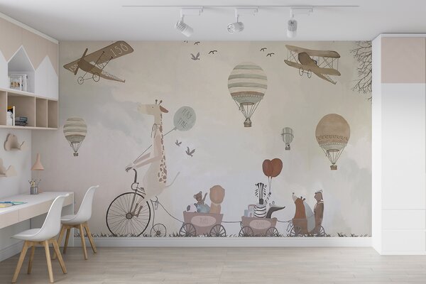 Fototapeta Mural przedstawiający zwierzęta jadące pociągiem, Fototapety Dziecięce, Popularne Fototapety, u08348 - Tapeko.pl