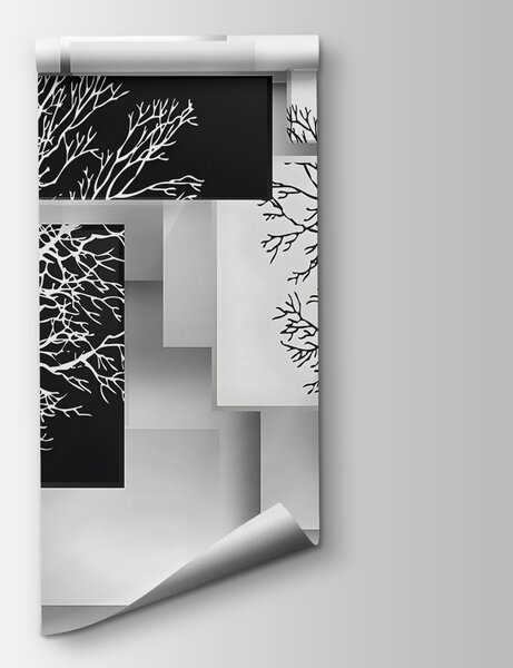 Fototapeta Grupa czarno-białych kwadratów z drzewami, Fototapety 3d z figurami, Popularne Fototapety, u09369 - Tapeko.pl