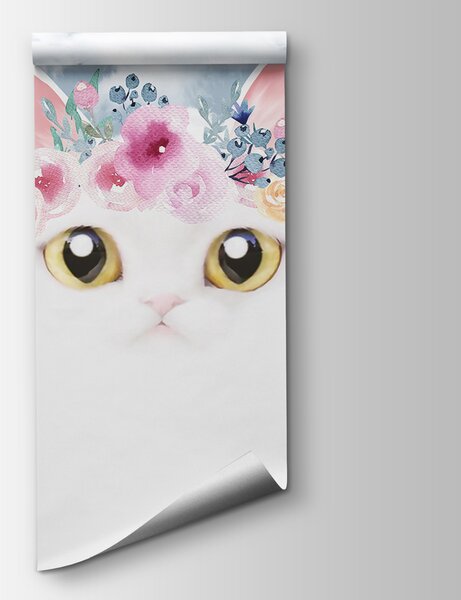 Fototapeta Kot z kwiatami na głowie, Fototapety Kwiaty, Popularne Fototapety, u09390 - Tapeko.pl