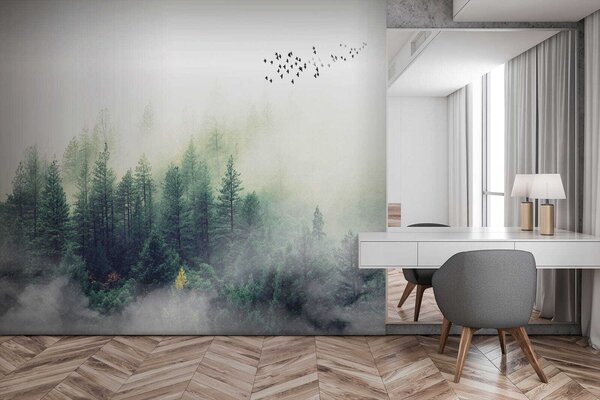 Fototapeta Ptaki latające nad lasem, Fototapety Natura, Popularne Fototapety, u10882 - Tapeko.pl