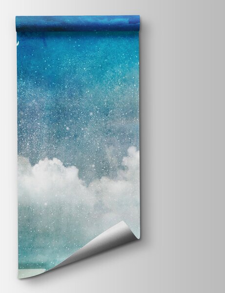 Fototapeta Błękitne niebo z chmurami i półksiężycem, Fototapety design, Popularne Fototapety, u12672 - Tapeko.pl