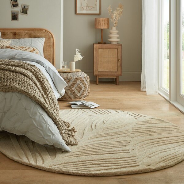 Beżowy okrągły dywan wełniany ø 160 cm Leaf – Flair Rugs
