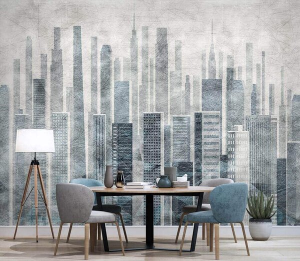 Fototapeta Panorama miasta z wieloma wysokimi budynkami, Fototapety 3d z figurami, Popularne Fototapety, u15524 - Tapeko.pl