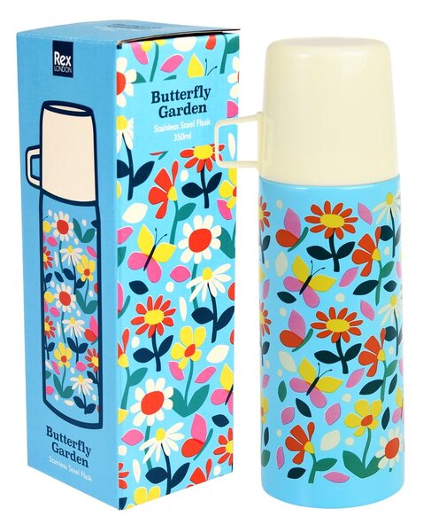 Niebiesko-kremowy termos dla dzieci 350 ml Butterfly Garden – Rex London