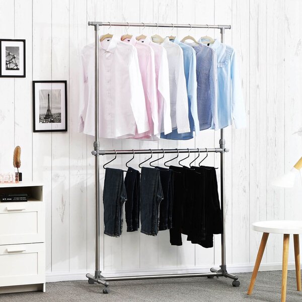 Stojak na ubrania dwupoziomowy JASON, 93x49x113-198cm, srebrna SongmicsHome