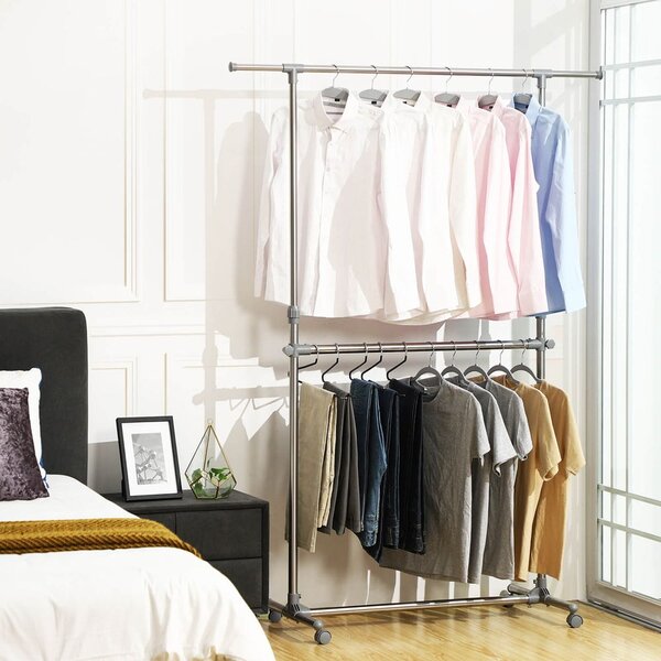 Stojak na ubrania dwupoziomowy JASON, 93x49x113-198cm, srebrna SongmicsHome