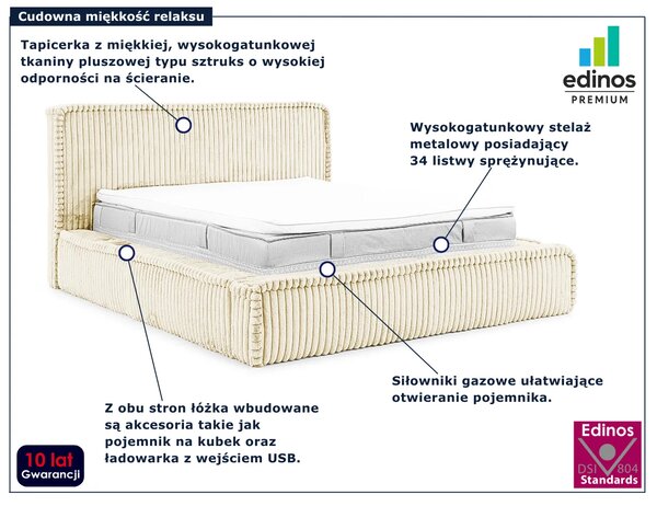 Kremowe sztruksowe łóżko tapicerowane 5 rozmiarów K2-R31