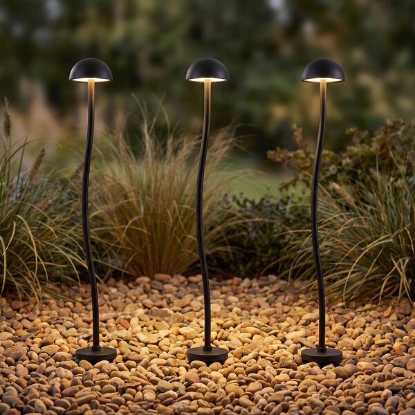 Lampa z grotem ziemnym LED Lindby Soremi, czarna, zestaw 3 sztuk, IP44 Soremi, czarny, aluminium, nowoczesny