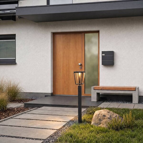 Słupek oświetleniowy LED Lucande Lynx, 95,5 cm, czarna, IP65 Lynx, czarny, metal, nowoczesny