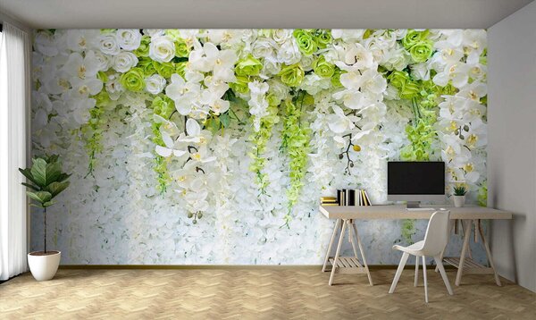 Fototapeta Ściana z kwiatów i winorośli, Fototapety 3d z kwiatami, Popularne Fototapety, u17939 - Tapeko.pl