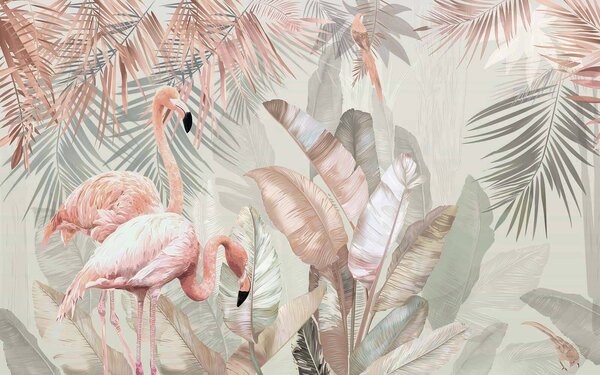Fototapeta Flamingi i tropikalne liście, Fototapety Natura, Popularne Fototapety, u21344v1 - Tapeko.pl