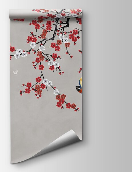 Fototapeta Drzewo z czerwonymi i białymi kwiatami, Fototapety design, Popularne Fototapety, u21476 - Tapeko.pl
