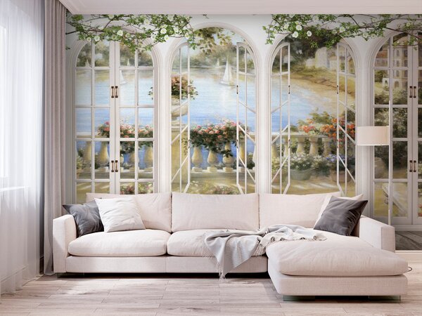 Fototapeta Fototapeta przedstawiająca ogród z widokiem na balkon, Fototapety Widok z okna, Popularne Fototapety, u21592 - Tapeko.pl
