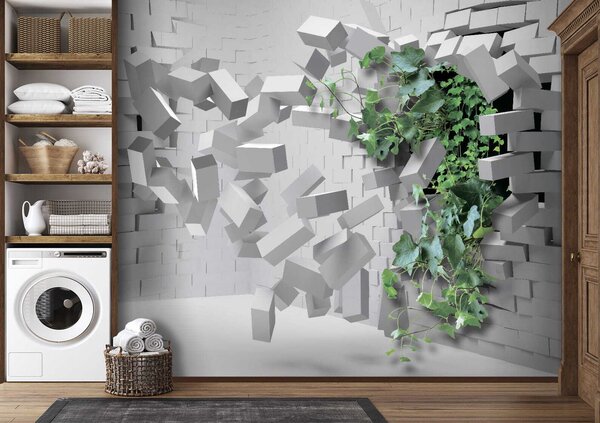 Fototapeta Roślina przebijająca się przez ścianę, Fototapety 3d, Popularne Fototapety, u22697 - Tapeko.pl