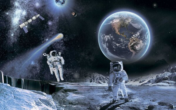 Fototapeta Astronauci na księżycu, Fototapety design, Popularne Fototapety, u23243 - Tapeko.pl