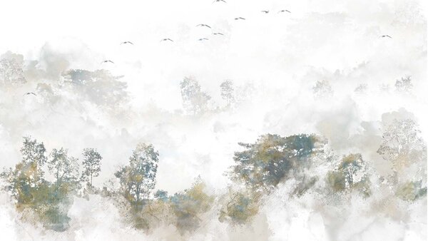 Fototapeta Ptaki latające nad drzewami, Fototapety Natura, Popularne Fototapety, u25015 - Tapeko.pl