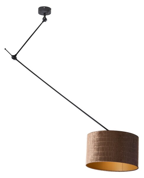 Lampa wisząca czarna z aksamitnym abażurem o wzorze krokodylej skóry 35 cm - Blitz