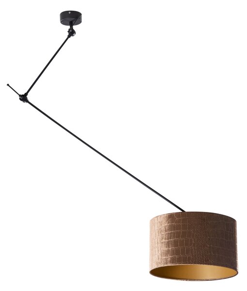 Lampa wisząca czarna z aksamitnym abażurem o wzorze krokodylej skóry 35 cm - Blitz