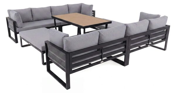 MebleMWM Zestaw mebli ogrodowych SIENA DUO + Stół Sycylia | Aluminium czarny | Szare poduszki