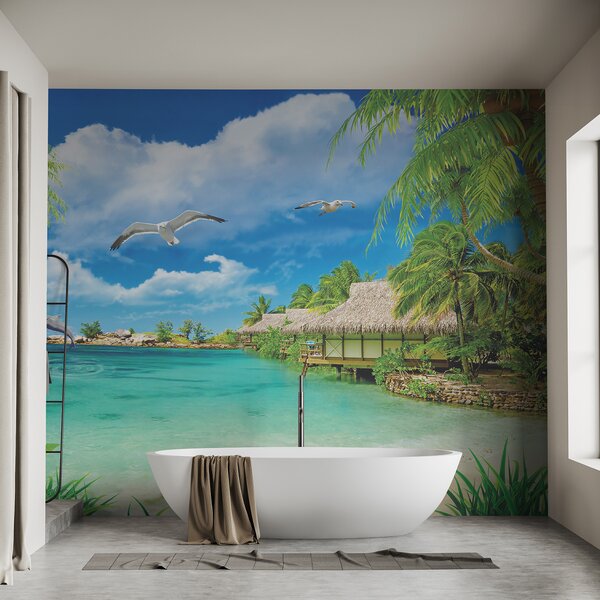 Fototapeta Plaża z chatką i kilkoma ptakami, Fototapety design, Popularne Fototapety, u26969 - Tapeko.pl