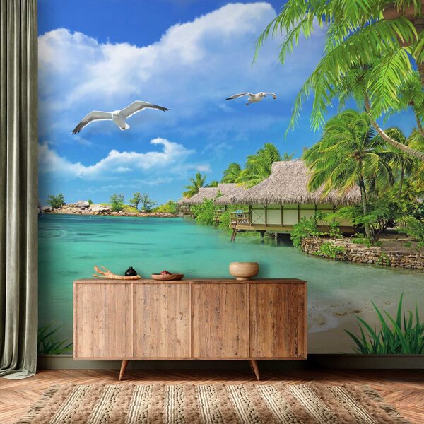 Fototapeta Plaża z chatką i kilkoma ptakami, Fototapety design, Popularne Fototapety, u26969 - Tapeko.pl