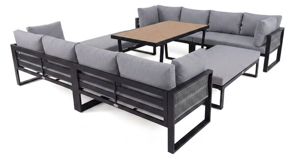 MebleMWM Zestaw mebli ogrodowych SIENA DUO + Stół Sycylia | Aluminium czarny | Szare poduszki