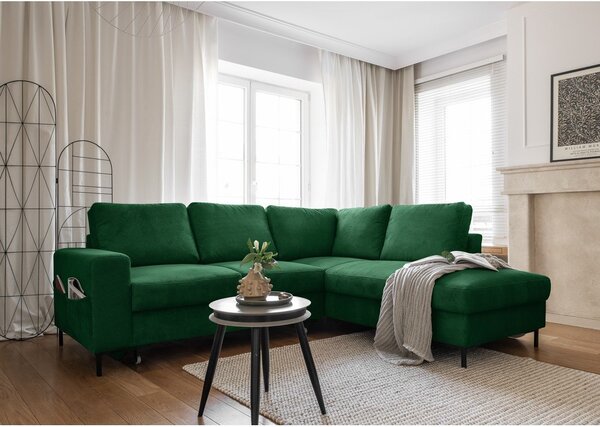 Ciemnozielony sztruksowy rozkładany narożnik (prawostronny) Lofty Lilly – Miuform