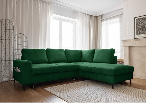 Ciemnozielony sztruksowy rozkładany narożnik (prawostronny) Lofty Lilly – Miuform