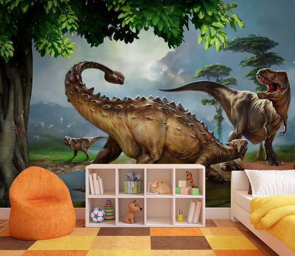 Fototapeta Malowanie dinozaurów w pobliżu rzeki, Fototapety z zwierzętami, Popularne Fototapety, u28674 - Tapeko.pl