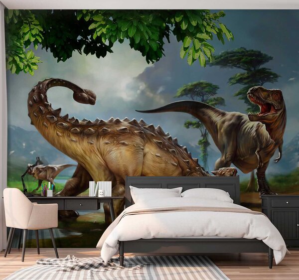 Fototapeta Malowanie dinozaurów w pobliżu rzeki, Fototapety z zwierzętami, Popularne Fototapety, u28674 - Tapeko.pl