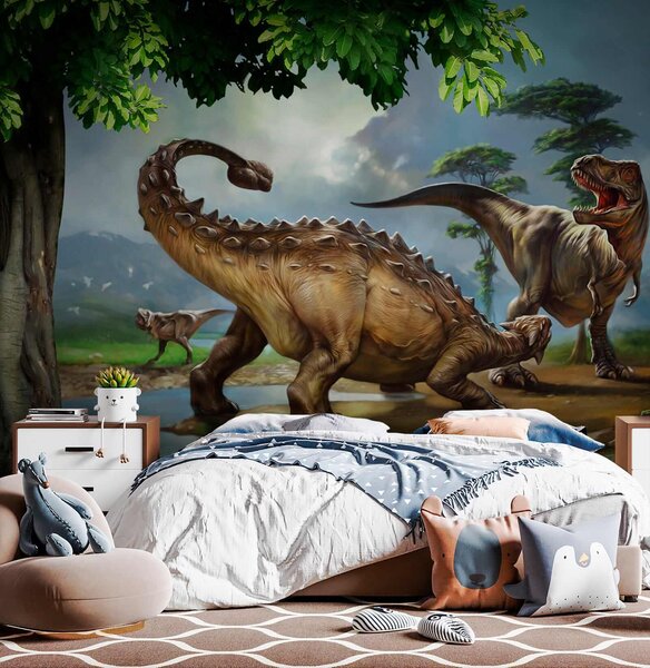 Fototapeta Malowanie dinozaurów w pobliżu rzeki, Fototapety z zwierzętami, Popularne Fototapety, u28674 - Tapeko.pl