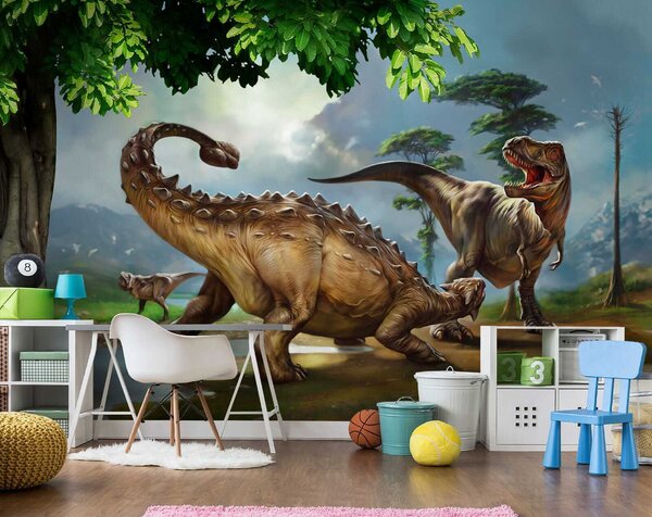Fototapeta Malowanie dinozaurów w pobliżu rzeki, Fototapety z zwierzętami, Popularne Fototapety, u28674 - Tapeko.pl