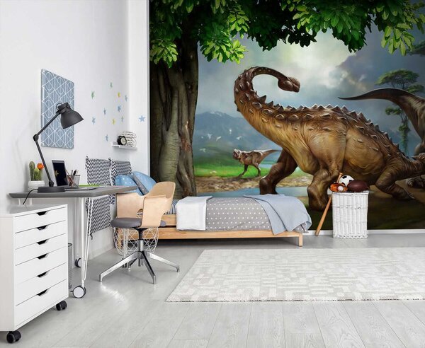 Fototapeta Malowanie dinozaurów w pobliżu rzeki, Fototapety z zwierzętami, Popularne Fototapety, u28674 - Tapeko.pl