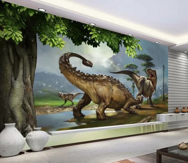 Fototapeta Malowanie dinozaurów w pobliżu rzeki, Fototapety z zwierzętami, Popularne Fototapety, u28674 - Tapeko.pl