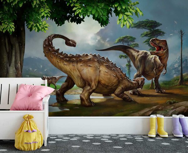 Fototapeta Malowanie dinozaurów w pobliżu rzeki, Fototapety z zwierzętami, Popularne Fototapety, u28674 - Tapeko.pl