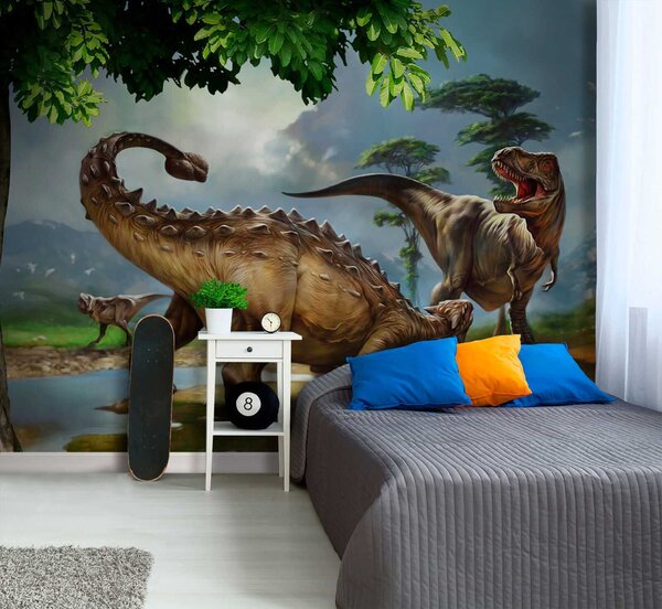 Fototapeta Malowanie dinozaurów w pobliżu rzeki, Fototapety z zwierzętami, Popularne Fototapety, u28674 - Tapeko.pl