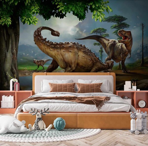 Fototapeta Malowanie dinozaurów w pobliżu rzeki, Fototapety z zwierzętami, Popularne Fototapety, u28674 - Tapeko.pl