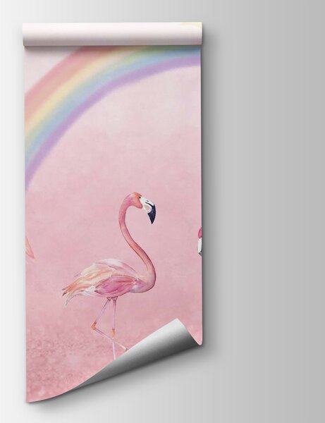 Fototapeta Grupa flamingów z tęczą, Fototapety Dziecięce, Popularne Fototapety, u29070 - Tapeko.pl