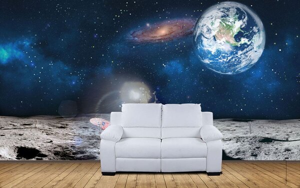 Fototapeta Księżyc z planetą i gwiazdami oraz planetą w tle, Fototapety design, Popularne Fototapety, u32021 - Tapeko.pl