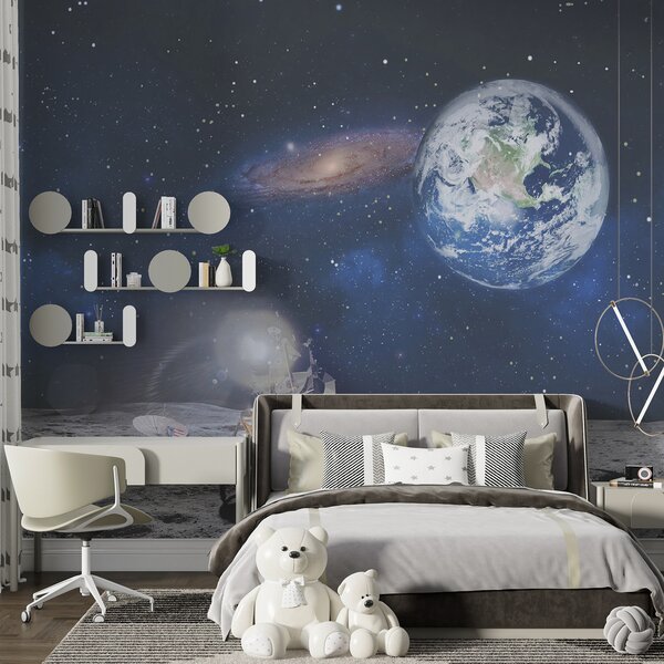 Fototapeta Księżyc z planetą i gwiazdami oraz planetą w tle, Fototapety design, Popularne Fototapety, u32021 - Tapeko.pl