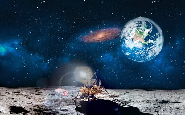 Fototapeta Księżyc z planetą i gwiazdami oraz planetą w tle, Fototapety design, Popularne Fototapety, u32021 - Tapeko.pl