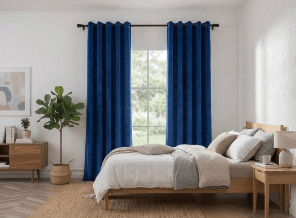 Zaciemniająca zasłona DREAM VELVET 140x250 cm, granatowa Zawieszanie: Metalowe pierścienie