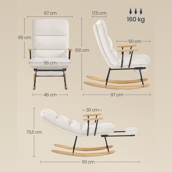 Fotel bujany ROCKY, 97x67x100cm, kremowy SongmicsHome