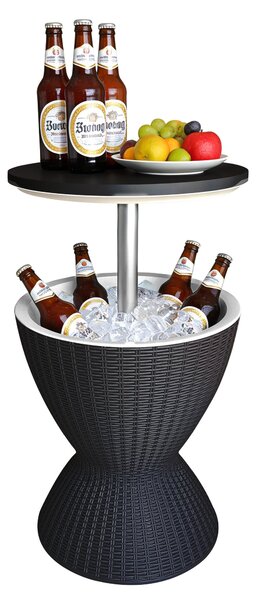 Stolik pomocniczy Relaxdays z funkcj chodzenia, 30 l, Cool Bar, wys. x rednica: 57 x 48,5 cm, regulowana wysoko, rattan, stolik barowy, czarny