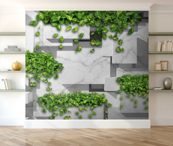 Fototapeta Ściana z zielonymi liśćmi, Fototapety 3d, Popularne Fototapety, u34395 - Tapeko.pl