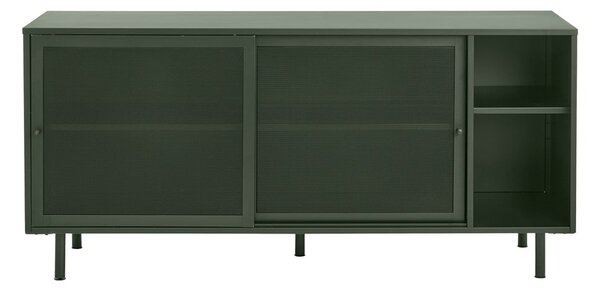 Ciemnozielona metalowa niska komoda z drzwiami przesuwnymi 160x75 cm Veep – Unique Furniture