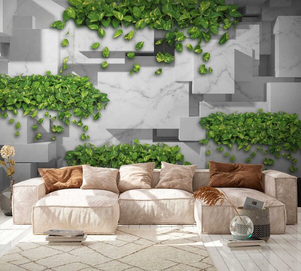 Fototapeta Ściana z zielonymi liśćmi, Fototapety 3d, Popularne Fototapety, u34395 - Tapeko.pl