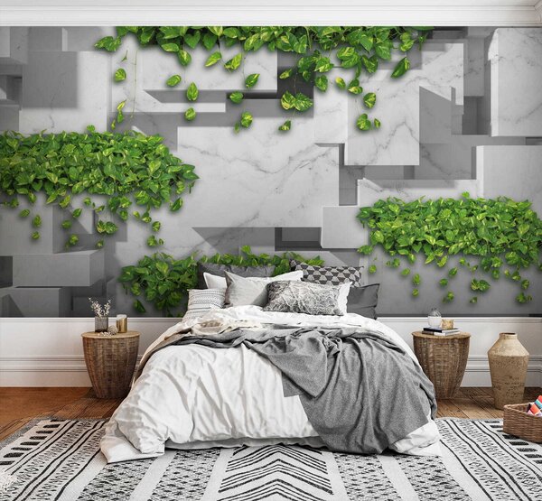 Fototapeta Ściana z zielonymi liśćmi, Fototapety 3d, Popularne Fototapety, u34395 - Tapeko.pl
